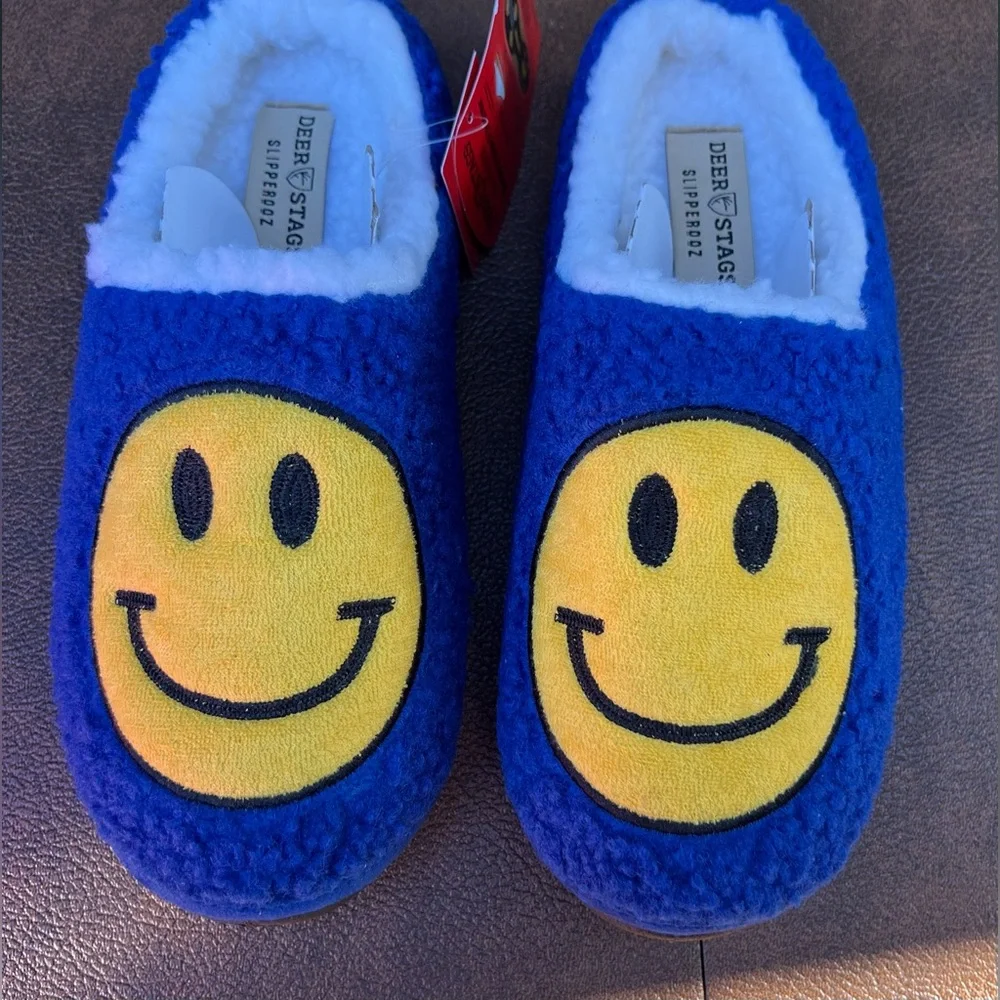 Deer Stags “Slipperooz” Blue Smiley Face Slippers – Size 8M NET‎